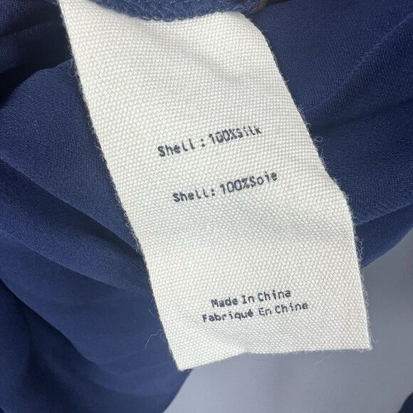 L'Agence Navy Blue Semi Sheer Silk Button Down Blouse XS Lace Trim - Picture 12 of 13